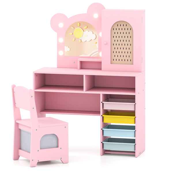Kids Vanity with Lights and 5 Drawers for Kids Aged 3+ Years Old