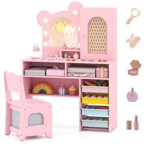 Kids Vanity with Lights and 5 Drawers for Kids Aged 3+ Years Old