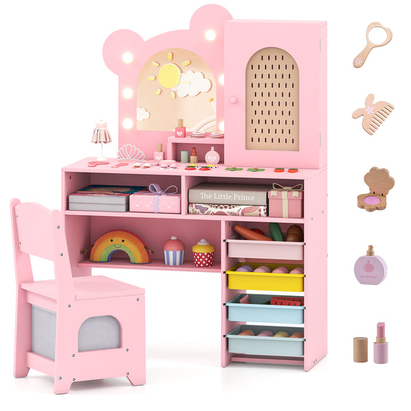 Kids Vanity with Lights and 5 Drawers for Kids Aged 3+ Years Old