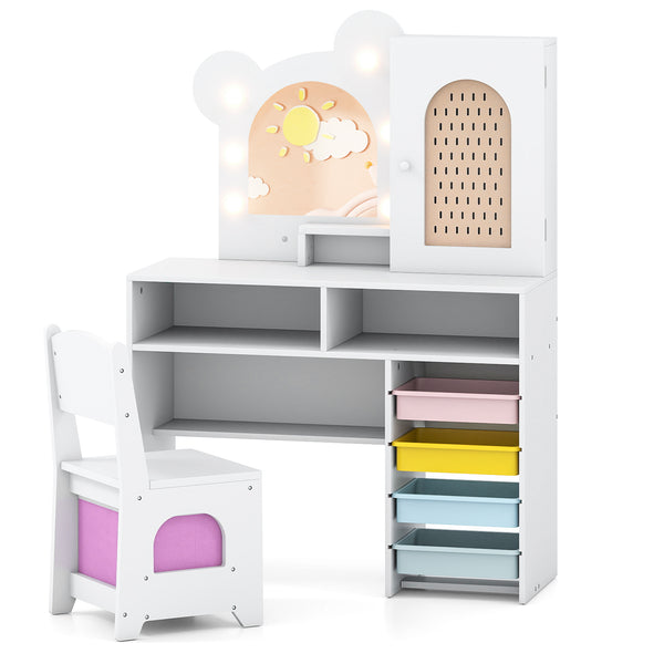 Kids Vanity with Lights and 5 Drawers for Kids Aged 3+ Years Old