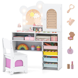 Kids Vanity with Lights and 5 Drawers for Kids Aged 3+ Years Old
