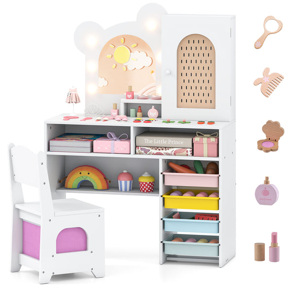 Kids Vanity with Lights and 5 Drawers for Kids Aged 3+ Years Old