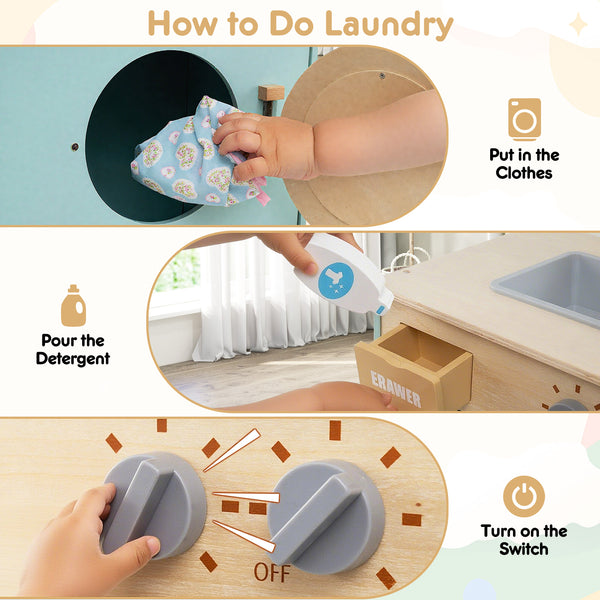 Kids Washer Playset Toy Washing Machine with Laundry Detergent for Babies