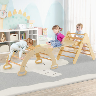 5-in-1 Wooden Kids Climber Toys with Triangle Arch Ramp