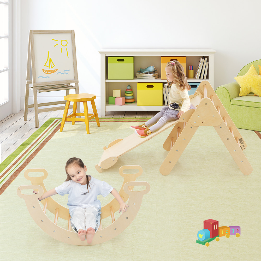 5-in-1 Wooden Kids Climber Toys with Triangle Arch Ramp for Toddlers & Kids