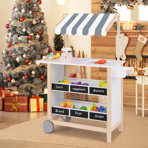 Kids Wooden Ice Cream Cart with Chalkboard and Storage - Realistic
