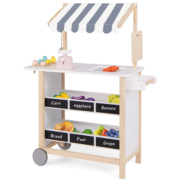Kids Wooden Ice Cream Cart with Chalkboard and Storage - Realistic