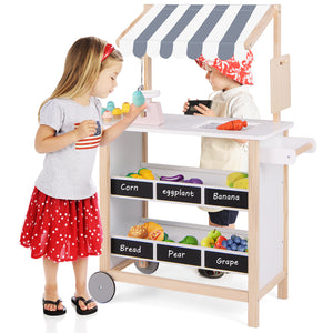 Kids Wooden Ice Cream Cart with Chalkboard and Storage - Realistic