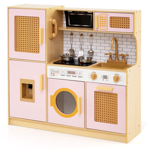 Kids Wooden Kitchen Playset with Realistic Lights and Sounds