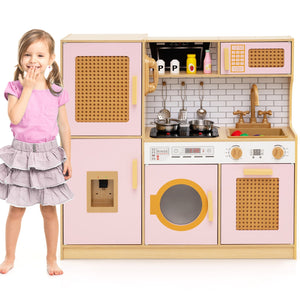 Kids Wooden Kitchen Playset with Realistic Lights and Sounds