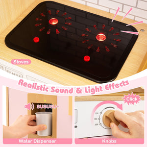 Kids Wooden Kitchen Playset with Realistic Lights and Sounds