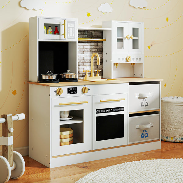 Kids Wooden Kitchen Playset with Stoves Sound Light for 3+ Years Old