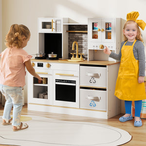 Kids Wooden Kitchen Playset with Stoves Sound Light for 3+ Years Old