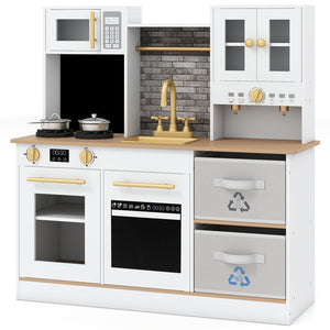 Kids Wooden Kitchen Playset with Stoves Sound Light for 3+ Years Old