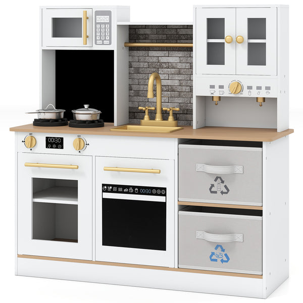 Kids Wooden Kitchen Playset with Stoves Sound Light for 3+ Years Old