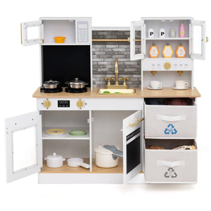 Kids Wooden Kitchen Playset with Stoves Sound Light for 3+ Years Old
