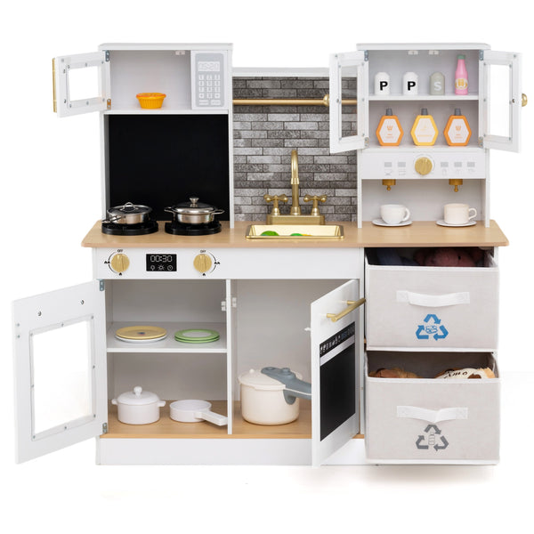 Kids Wooden Kitchen Playset with Stoves Sound Light for 3+ Years Old