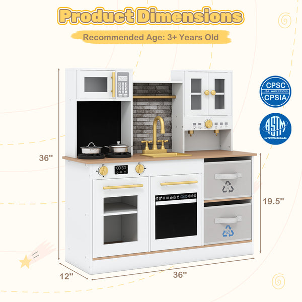 Kids Wooden Kitchen Playset with Stoves Sound Light for 3+ Years Old