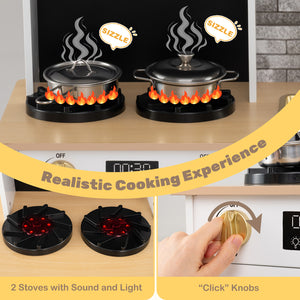 Kids Wooden Kitchen Playset with Stoves Sound Light for 3+ Years Old