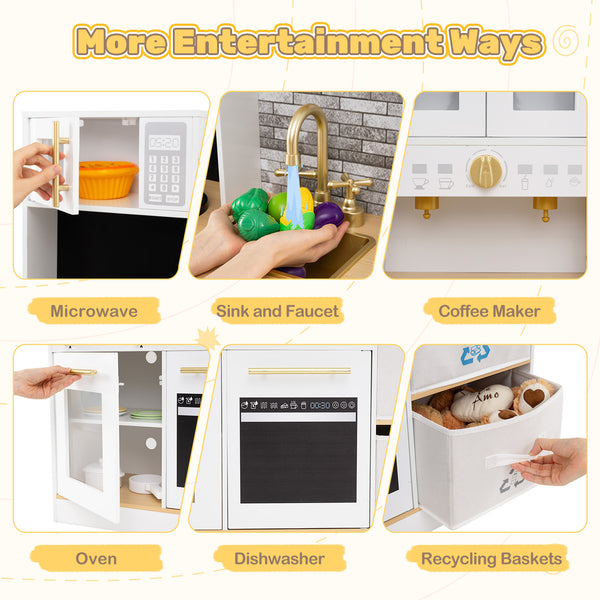 Kids Wooden Kitchen Playset with Stoves Sound Light for 3+ Years Old