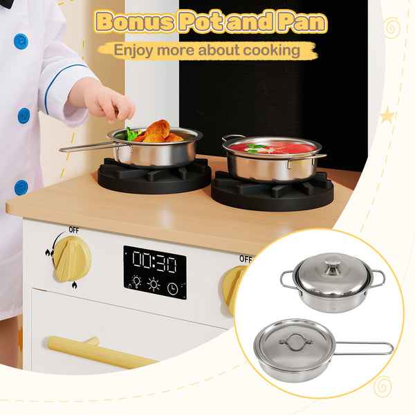 Kids Wooden Kitchen Playset with Stoves Sound Light for 3+ Years Old