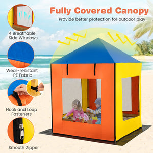 Kids Wooden Sandbox with Canopy Large Sand Pit with Mesh Windows and Bottom Liner