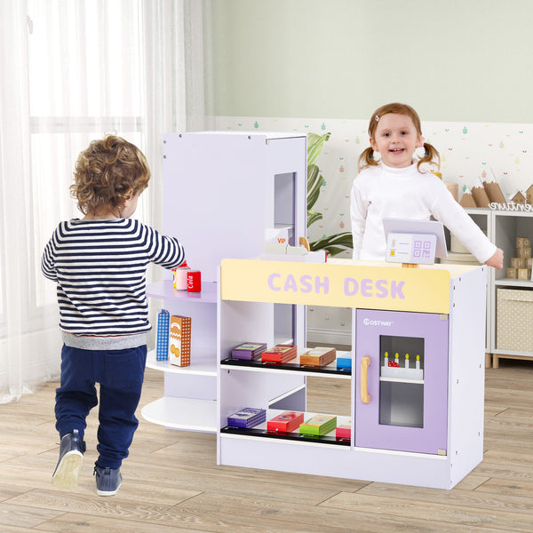 Kids Wooden Supermarket Play Toy Set with Checkout Counter