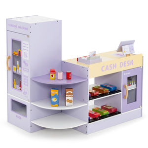 Kids Wooden Supermarket Play Toy Set with Checkout Counter