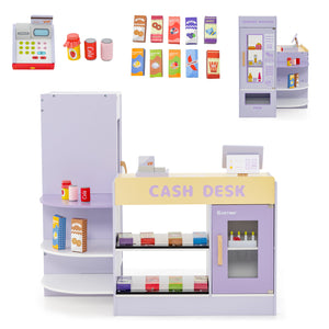 Kids Wooden Supermarket Play Toy Set with Checkout Counter