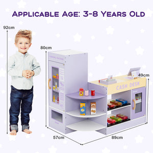 Kids Wooden Supermarket Play Toy Set with Checkout Counter