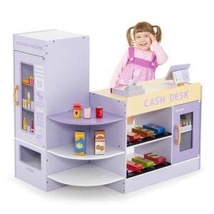 Kids Wooden Supermarket Play Toy Set with Checkout Counter