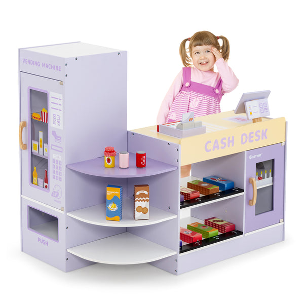 Kids Wooden Supermarket Play Toy Set with Checkout Counter
