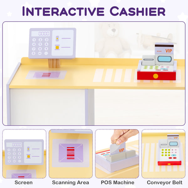 Kids Wooden Supermarket Play Toy Set with Checkout Counter