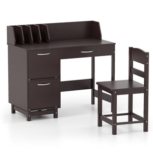Kids wooden writing furniture set with drawer and storage cabinet, perfect for playrooms and learning spaces.