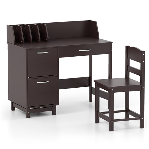 Kids wooden writing furniture set with drawer and storage cabinet, perfect for playrooms and learning spaces.