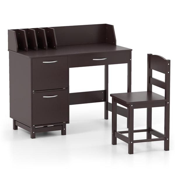 Kids wooden writing furniture set with drawer and storage cabinet, perfect for playrooms and learning spaces.