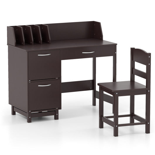 Kids Wooden Writing Furniture Set with Drawer and Storage Cabinet