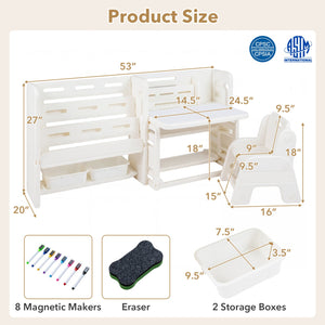 Kids Writing Desk and Chair Set with Side Bookshelves