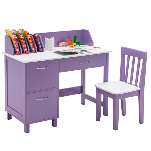 Kids wooden writing furniture set with drawer and storage cabinet, perfect for playrooms and learning spaces.