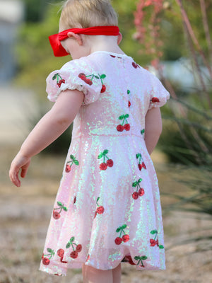 Sweet Cherry Sequins Cute Dress for babies, showcasing a playful design and vibrant colors from angle 5.