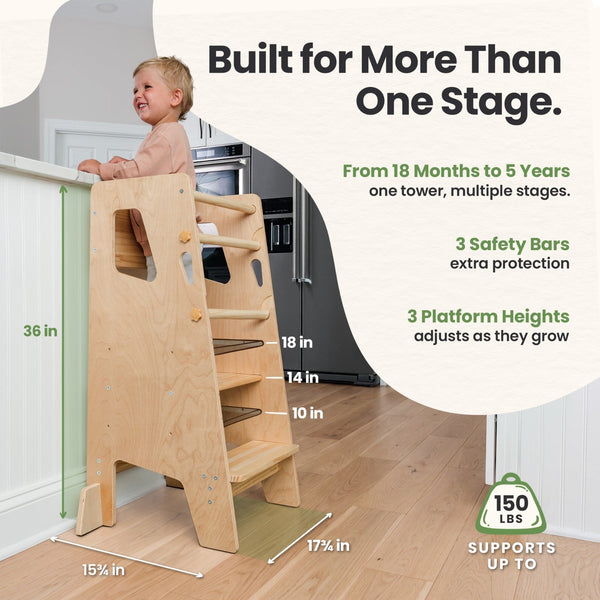 Montessori Toddler Tower Adjustable Kitchen Stool Helper