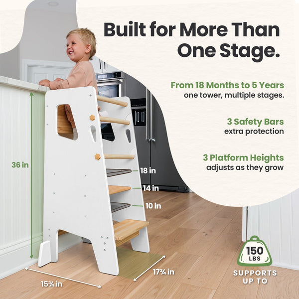 Montessori Toddler Tower Adjustable Kitchen Stool Helper