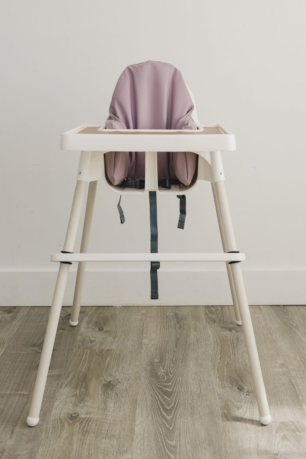 Purple vegan leather IKEA Antilop cushion cover for baby seat, stylish and comfortable accessory for infants.
