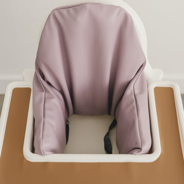 Purple vegan leather IKEA Antilop cushion cover for baby seat, stylish and comfortable accessory for infants.