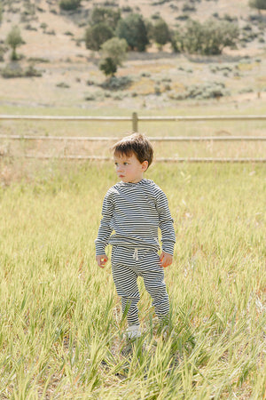 Charcoal Stripe Ribbed Hooded Set