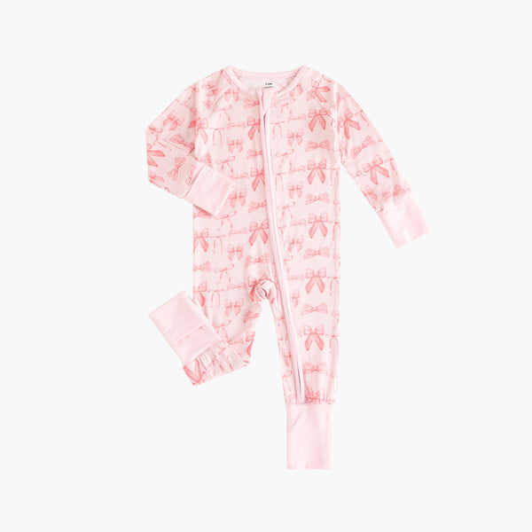 Pink Bows (Convertible Zip Footies)