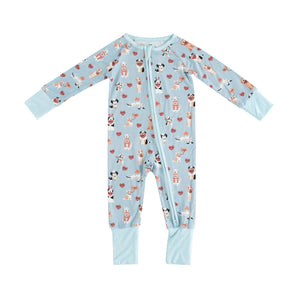 Pups & Kisses (Convertible Zip Footies) - Blue