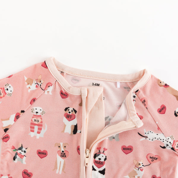 Pups & Kisses (Convertible Zip Footies) - Pink