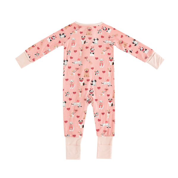 Pups & Kisses (Convertible Zip Footies) - Pink