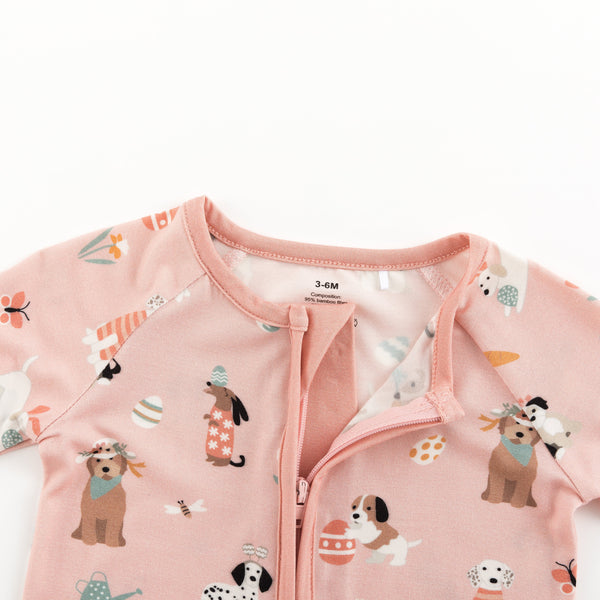 Puppy Egg Hunt (Convertible Zip Footies) - Pink